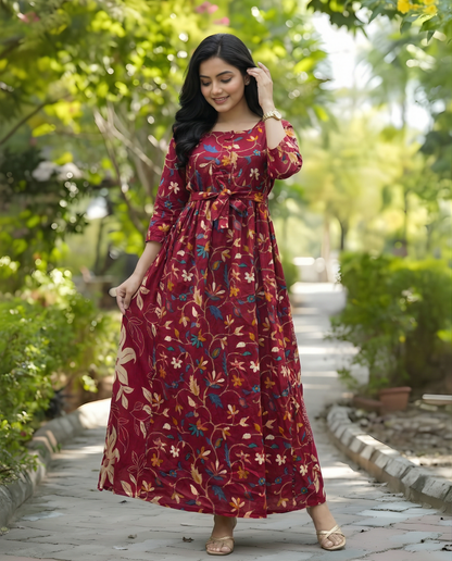 Raani Red Daisy - Maternity Kurti with Feeding Zips - Cotton Flex - Thicker Fabric