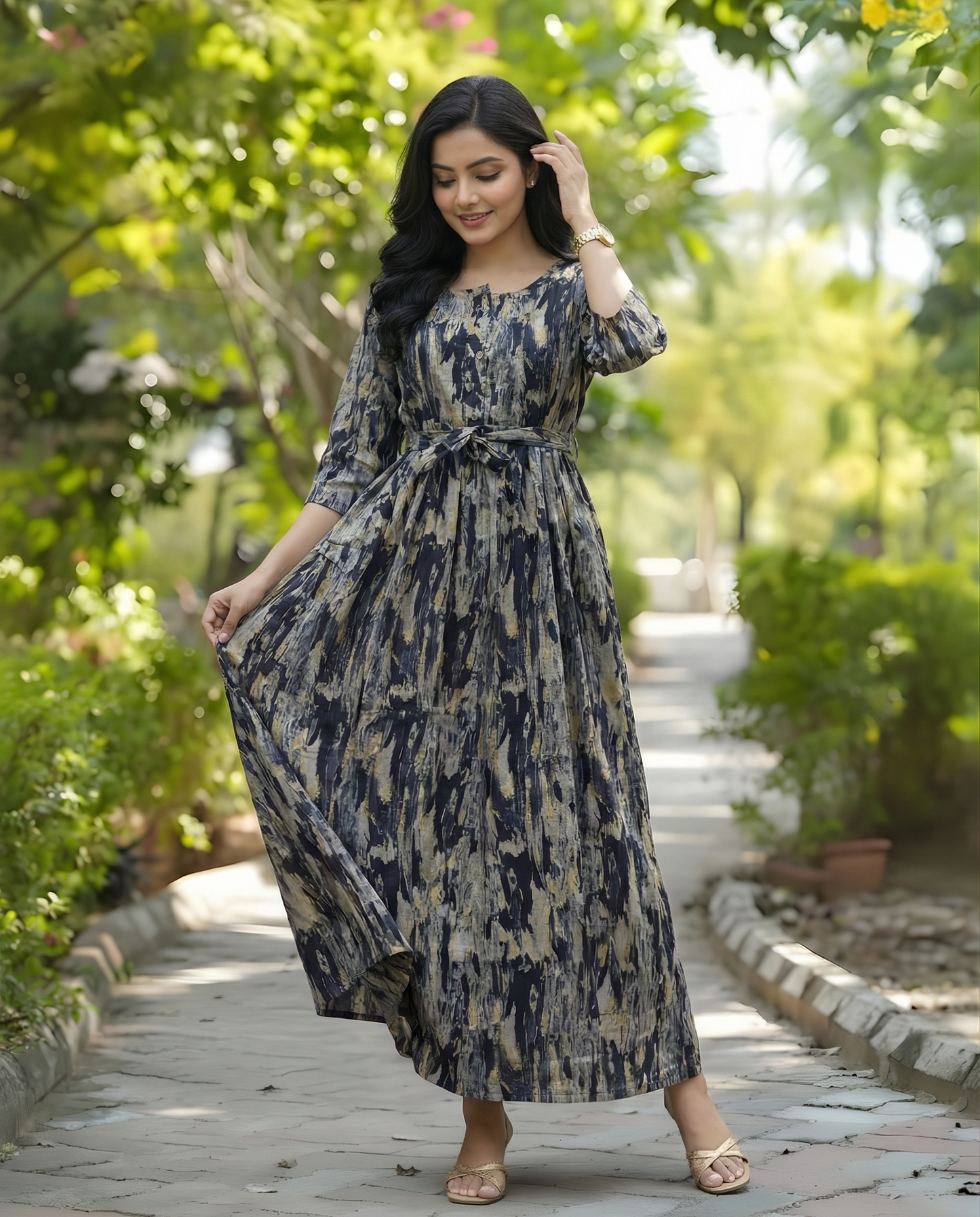 Acrylic Art - Black - Maternity Kurti with Feeding Zips - Cotton Flex - Thicker Fabric