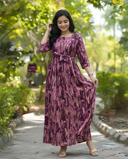 Acrylic Art - Purple - Maternity Kurti with Feeding Zips - Cotton Flex - Thicker Fabric