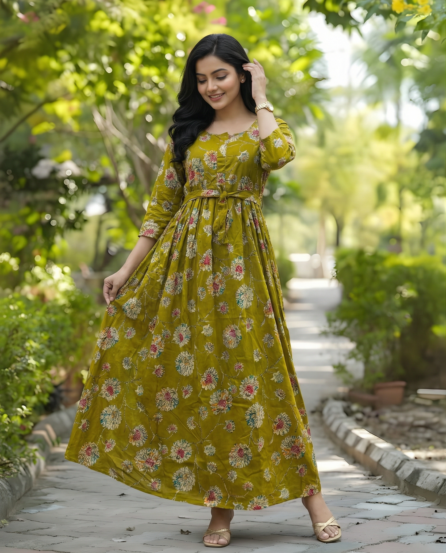 Dessert Red Sunflower - Maternity Kurti with Feeding Zips - Soft Rayon