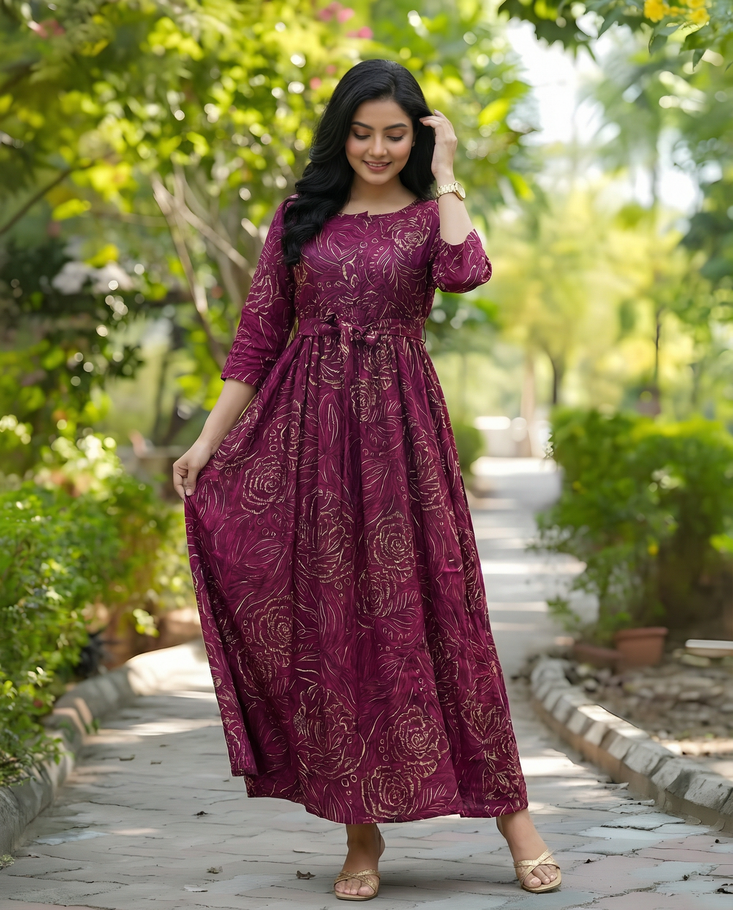 Purple Rose Gold - Maternity Kurti with Feeding Zips - Soft Rayon