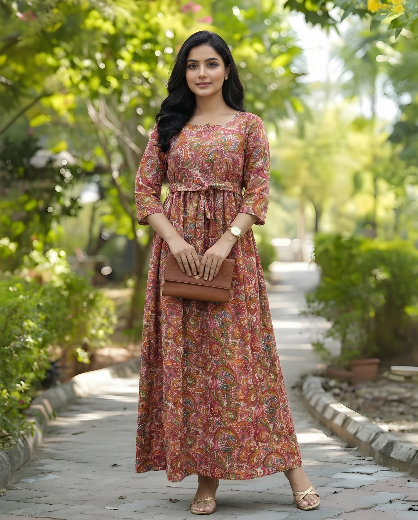 Keri Print - Baby Pink - Maternity Kurti with Feeding Zips - Cotton Flex - Thicker Fabric