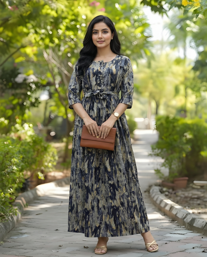 Acrylic Art - Black - Maternity Kurti with Feeding Zips - Cotton Flex - Thicker Fabric