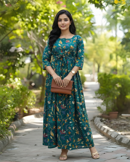 Sea Green Daisy - Maternity Kurti with Feeding Zips - Cotton Flex - Thicker Fabric