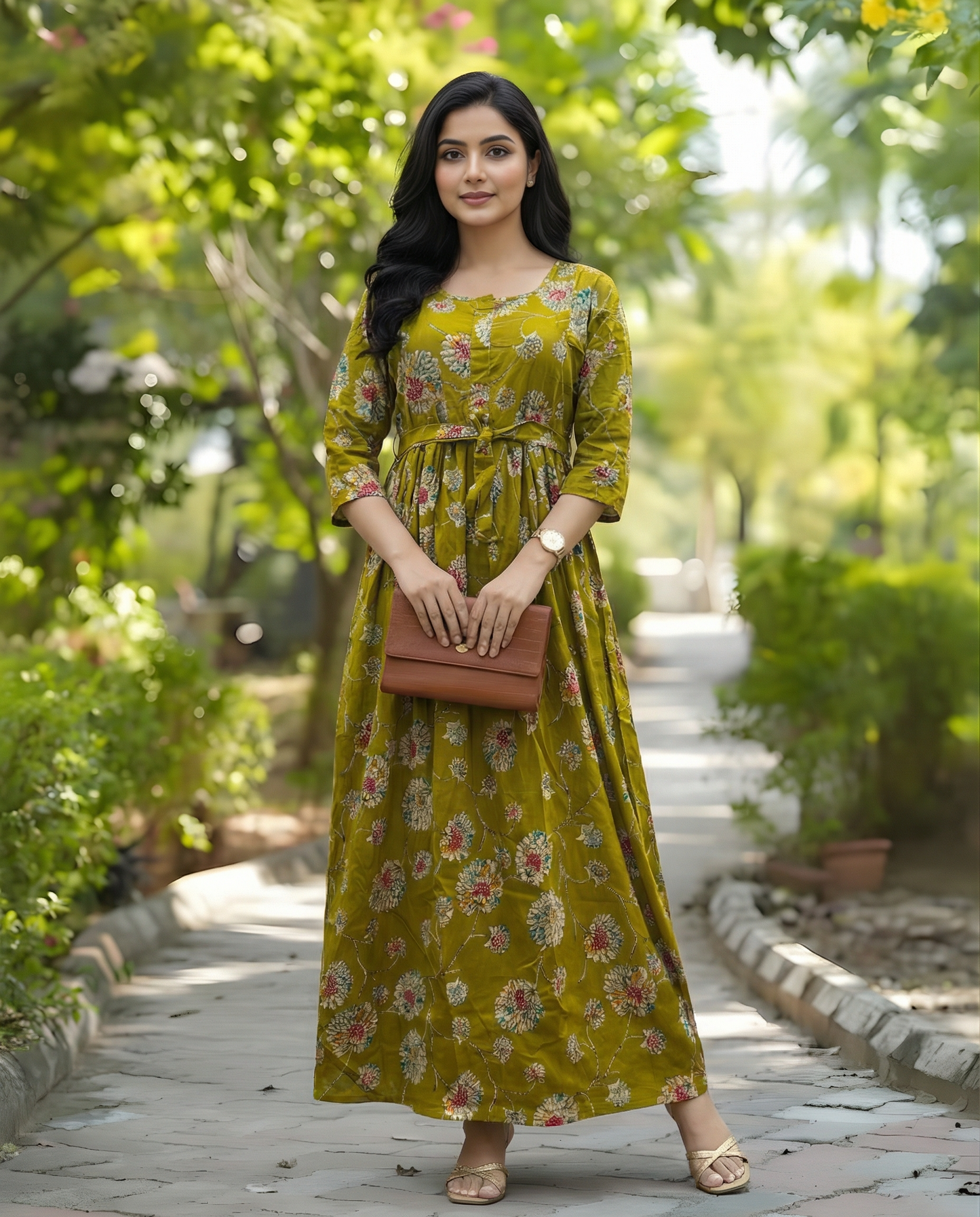 Dessert Red Sunflower - Maternity Kurti with Feeding Zips - Soft Rayon