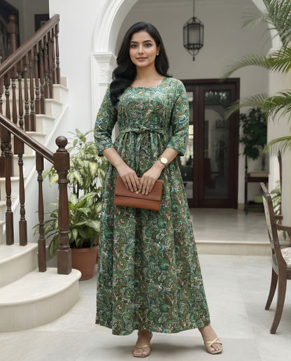 Keri - Sea Green - Maternity Kurti with Feeding Zips - Cotton Flex - Thicker Fabric