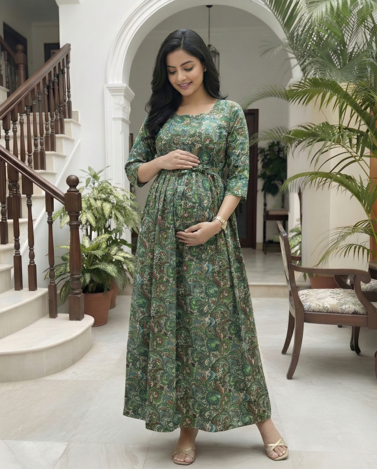 Keri - Sea Green - Maternity Kurti with Feeding Zips - Cotton Flex - Thicker Fabric