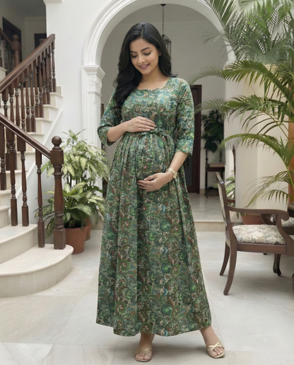Keri - Sea Green - Maternity Kurti with Feeding Zips - Cotton Flex - Thicker Fabric