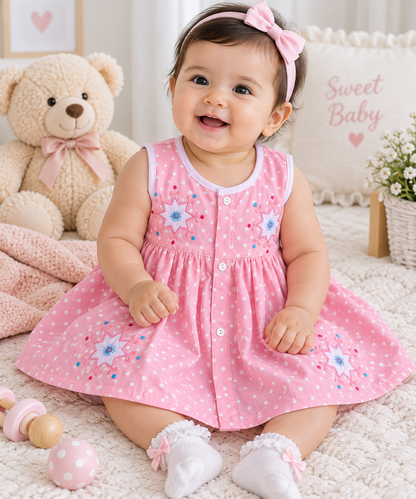 Baby Frock - Dno 816 - Baby Pink
