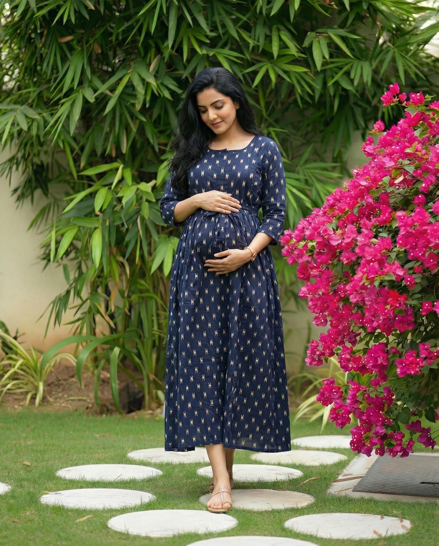 Blue Fine - Maternity Kurti with Feeding Zips - Soft Rayon