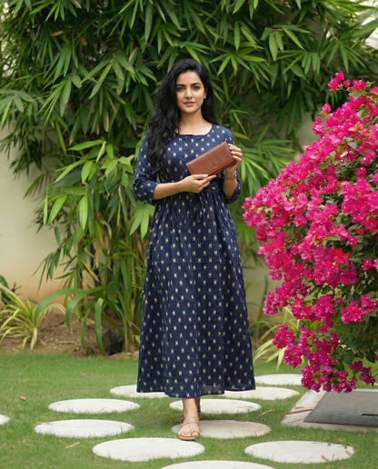 Blue Fine - Maternity Kurti with Feeding Zips - Soft Rayon