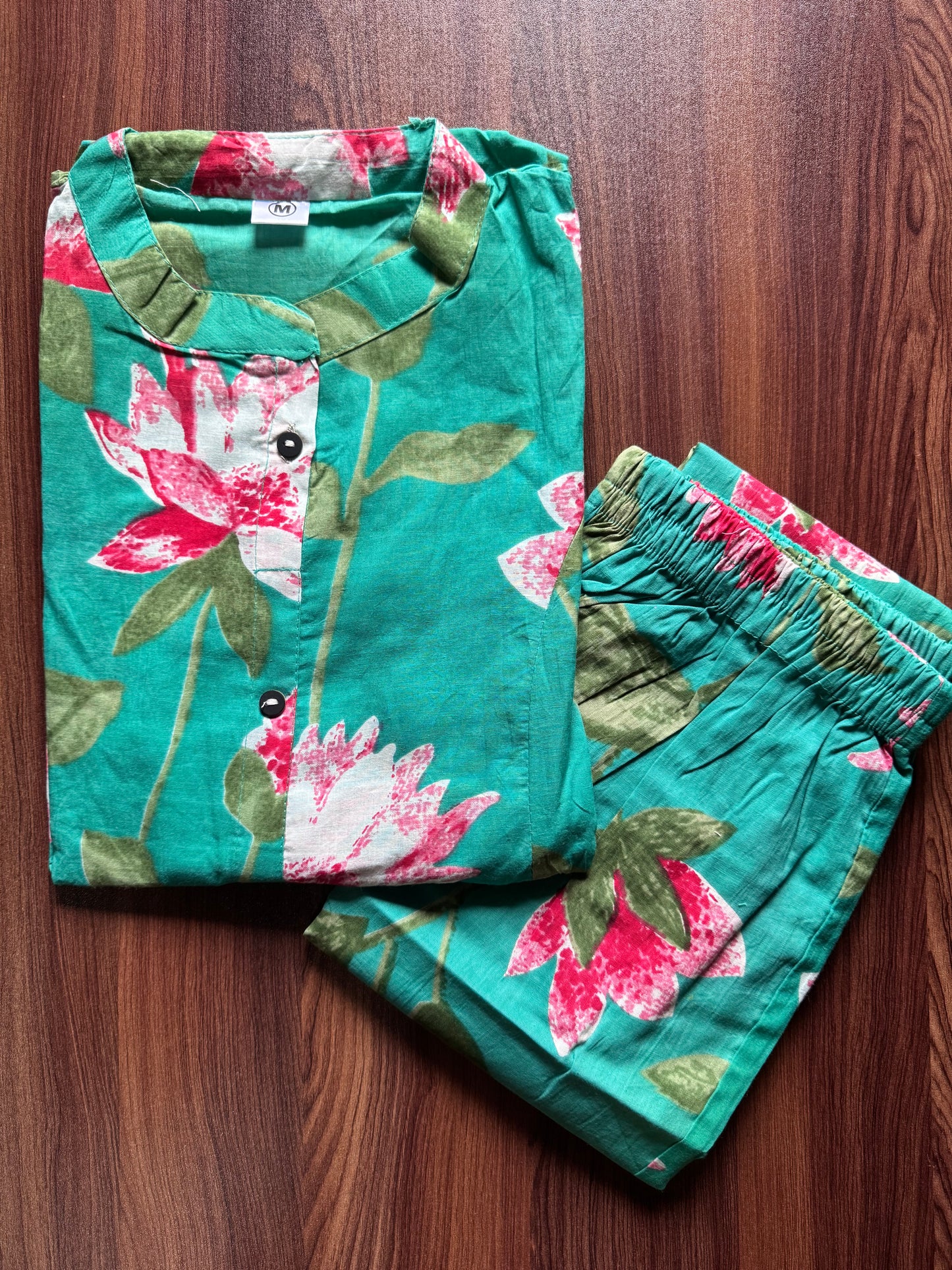 Knee Length - Green Lotus - Cord Sets - Pure Cotton