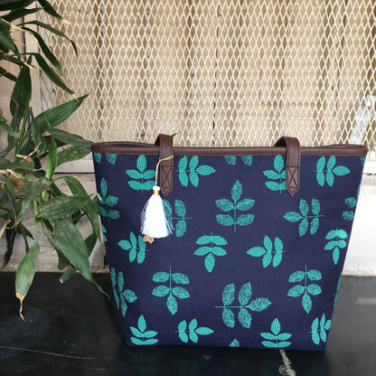 Blue Leaf - Printed Tote Bag