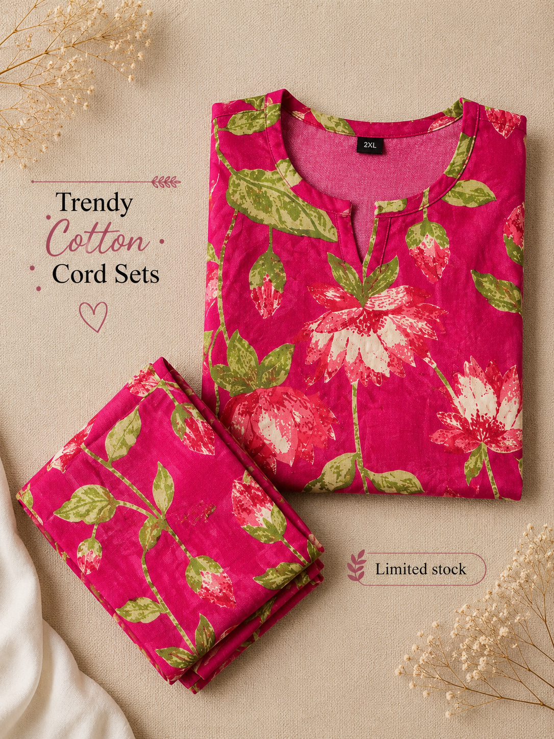 Lotus Cherry - Cord Set - Pure Cotton