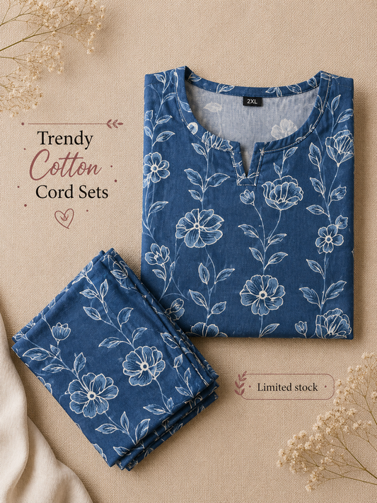 Multi Flower Blue - Cord Set - Pure Cotton