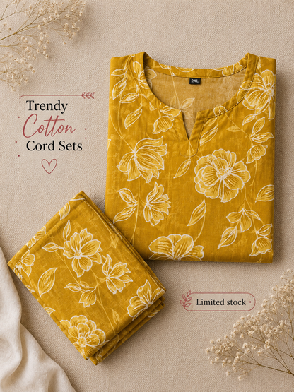 Multi Flower Yellow - Cord Set - Pure Cotton