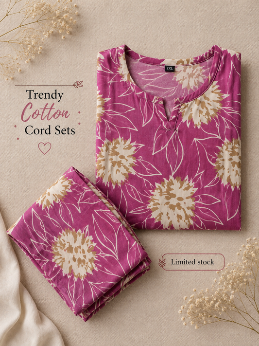 Pink Cream Flower - Cord Set - Pure Cotton