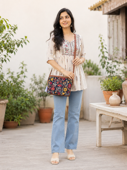Minsk - 3 zip- Big size - Sling Bag - Blue Red Yellow Flower