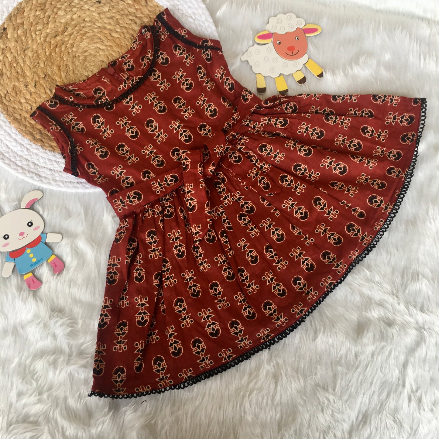 Baby Frock - Maroon Cream Ajrakh