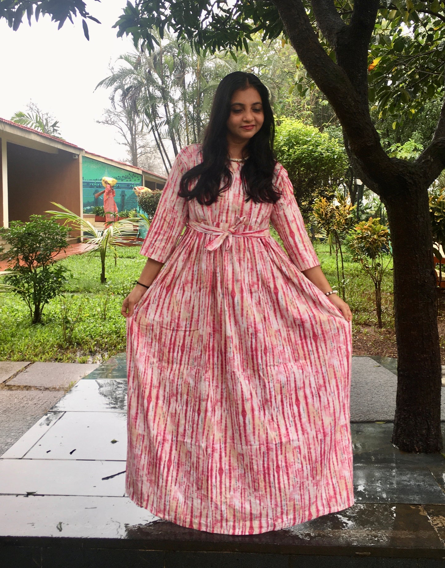 Tie Dye Sibhori - Pink - Maternity Kurti with Feeding Zips - Cotton Flex - Thicker Fabric