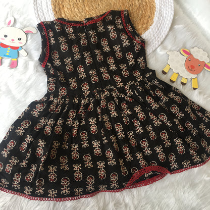 Baby Frock - Black Cream Ajrakh