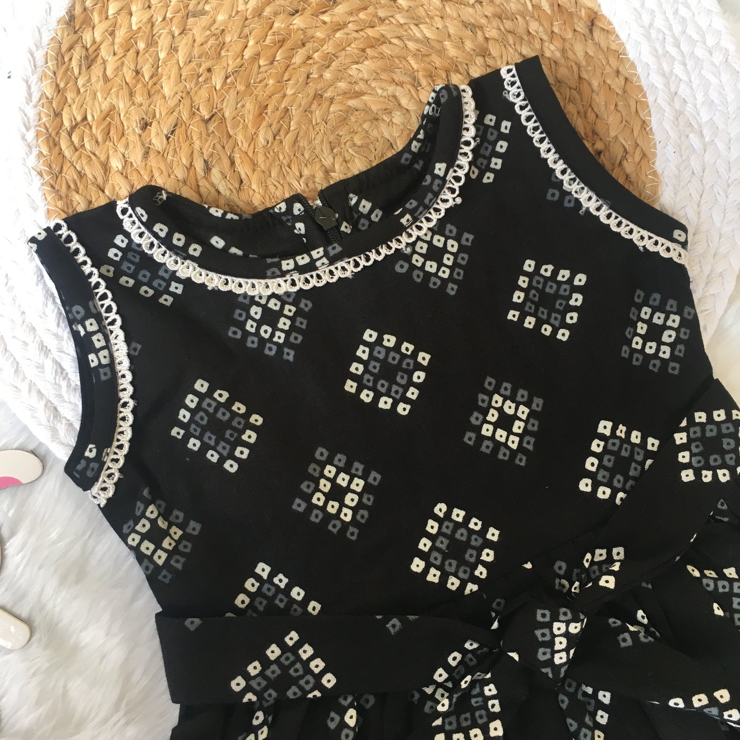 Baby Frock - Black Square Bandhani