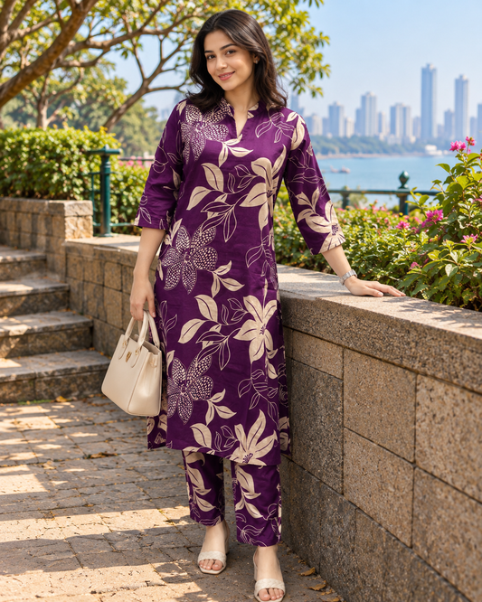Knee Length - Lily Purple - Cord Set - Pure Cotton