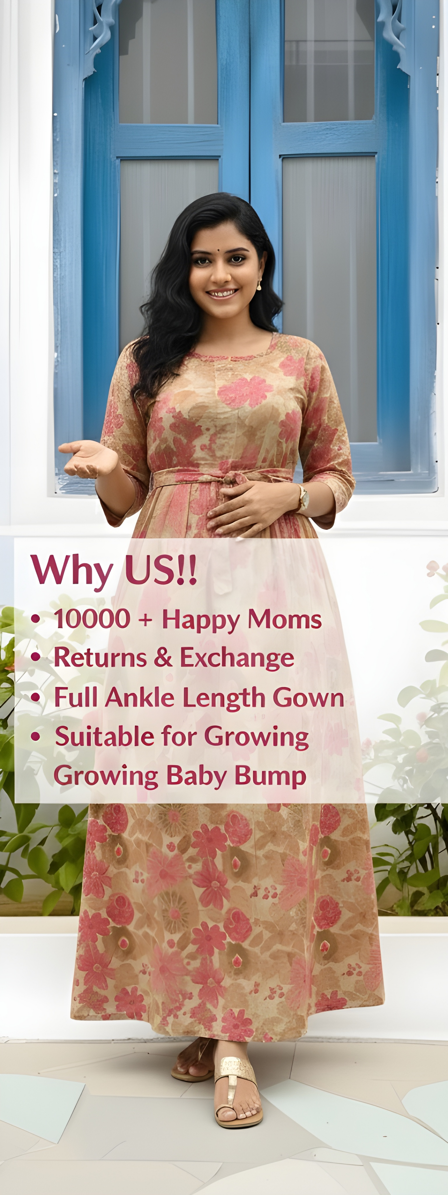 Daisy Baby Pink & Brown - Maternity Kurti with Feeding Zips - Cotton Flex - Thicker Fabric