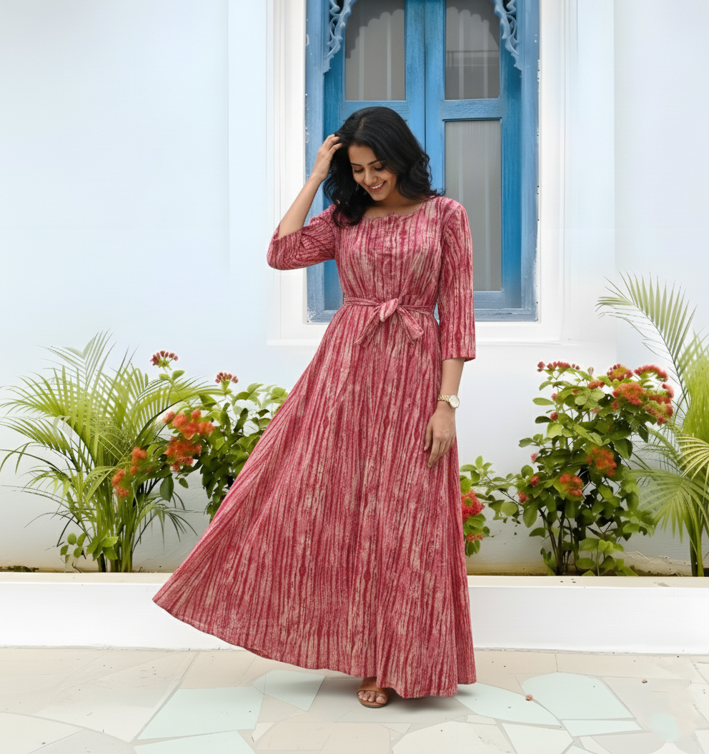 Tie Dye Shibori - Dark Pink - Maternity Kurti with Feeding Zips - Cotton Flex - Thicker Fabric