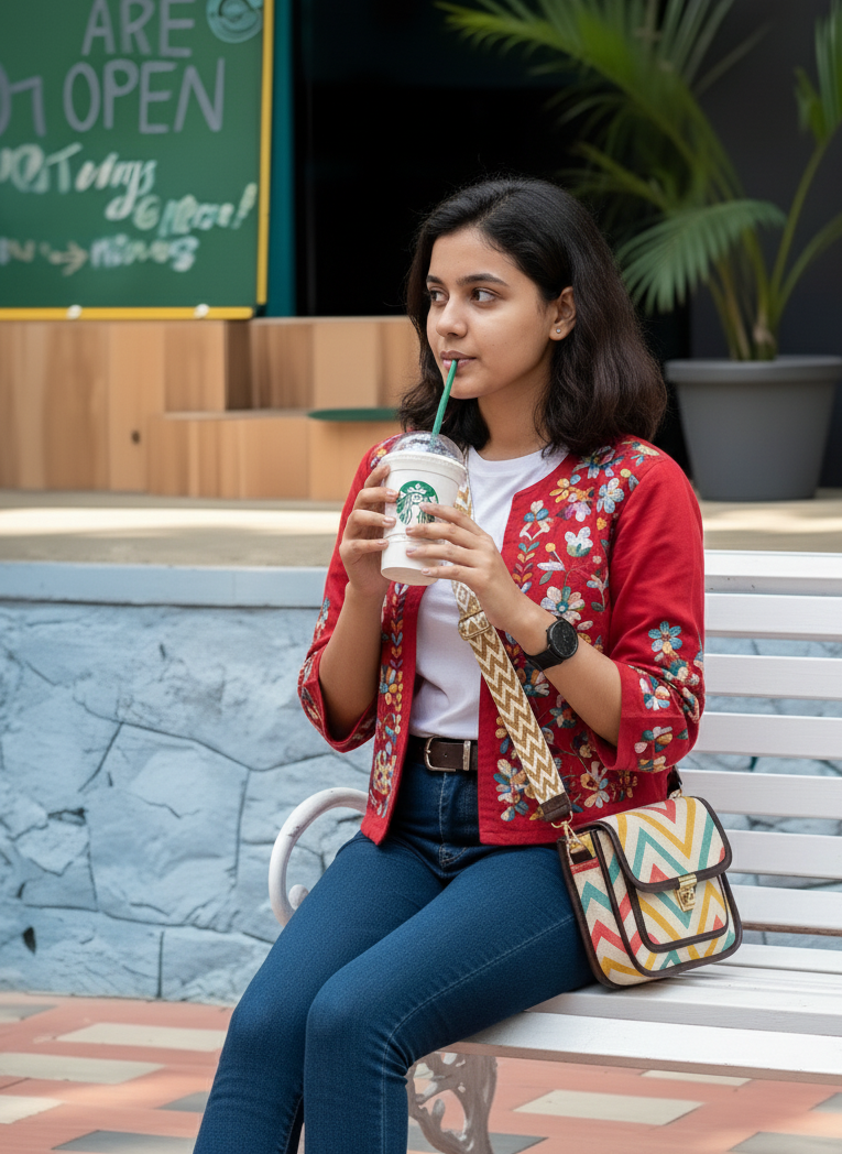 Feista - Multi Wave - 4 Zips - pockets sling bag with Aztec Belt