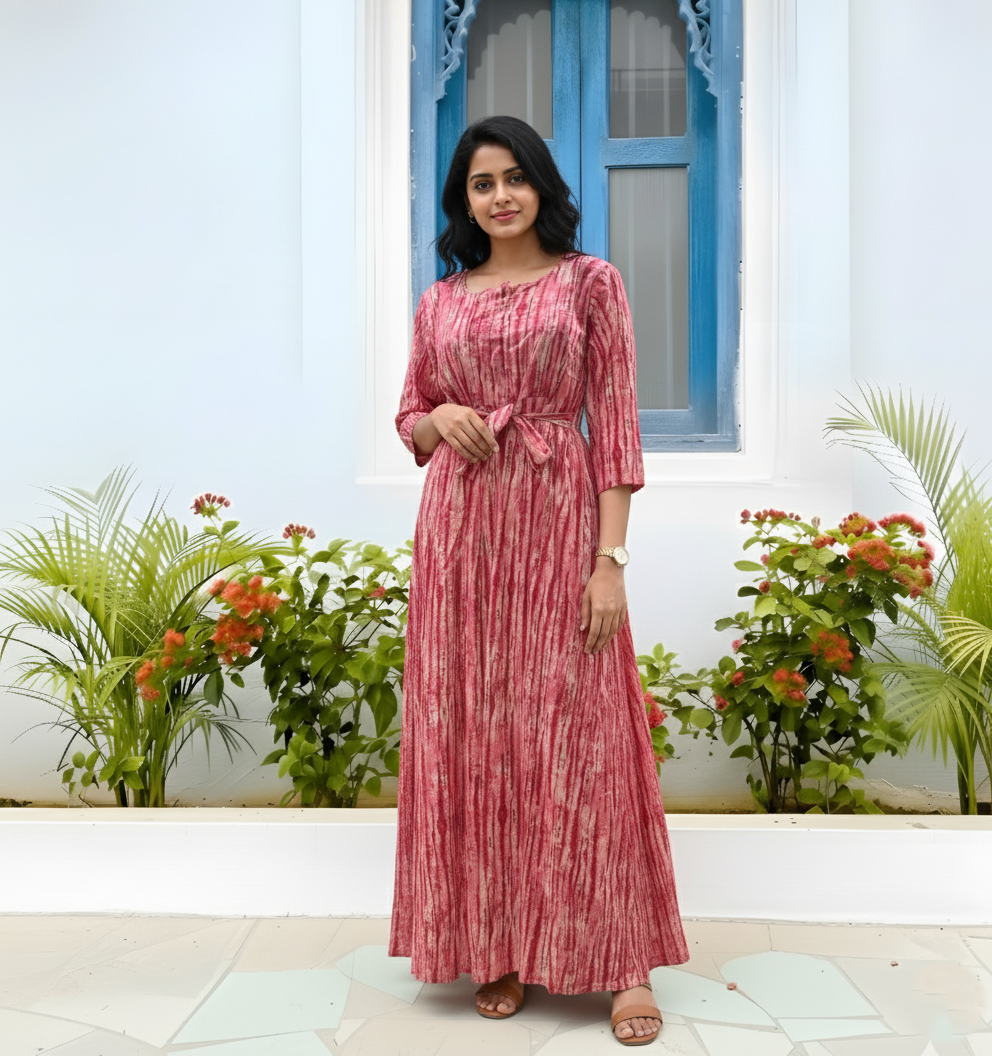 Tie Dye Shibori - Dark Pink - Maternity Kurti with Feeding Zips - Cotton Flex - Thicker Fabric