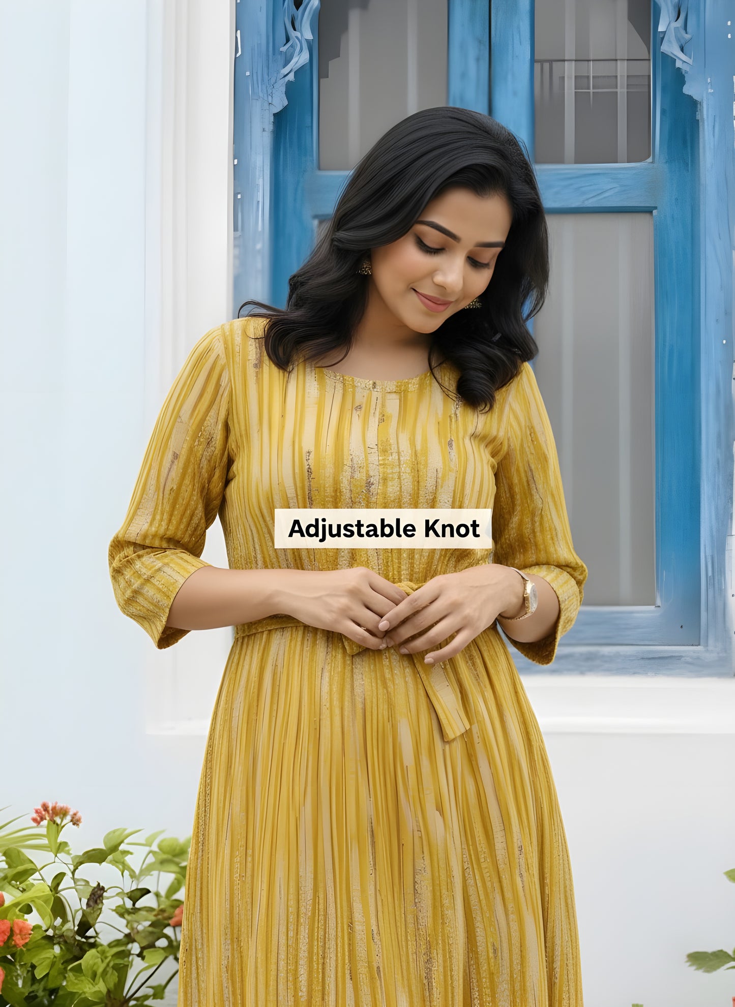 Tie Dye Shibori - Yellow - Maternity Kurti with Feeding Zips - Cotton Flex - Thicker Fabric