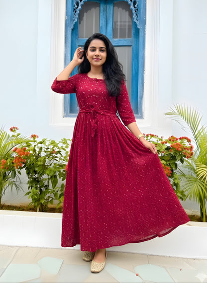 Raani  - Pink ZigZag Bandhani- Maternity Kurti with Feeding Zips - Soft Rayon