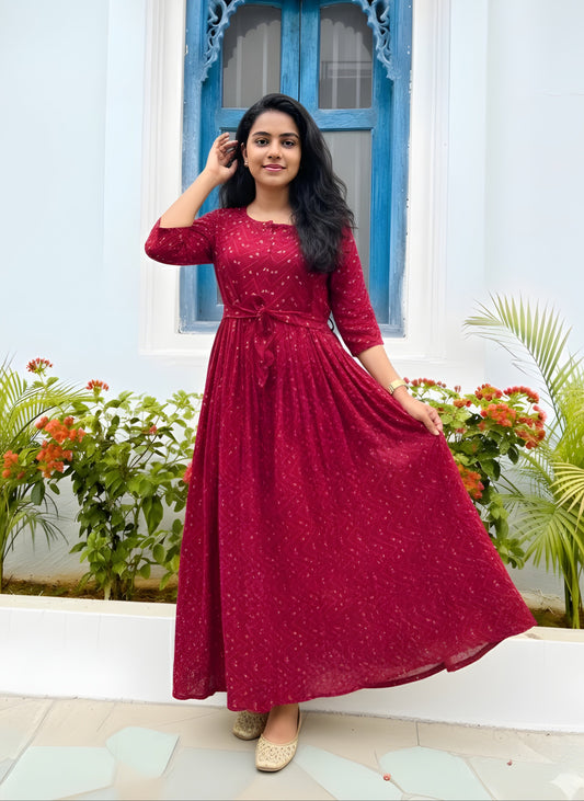 Raani  - Pink ZigZag Bandhani- Maternity Kurti with Feeding Zips - Soft Rayon