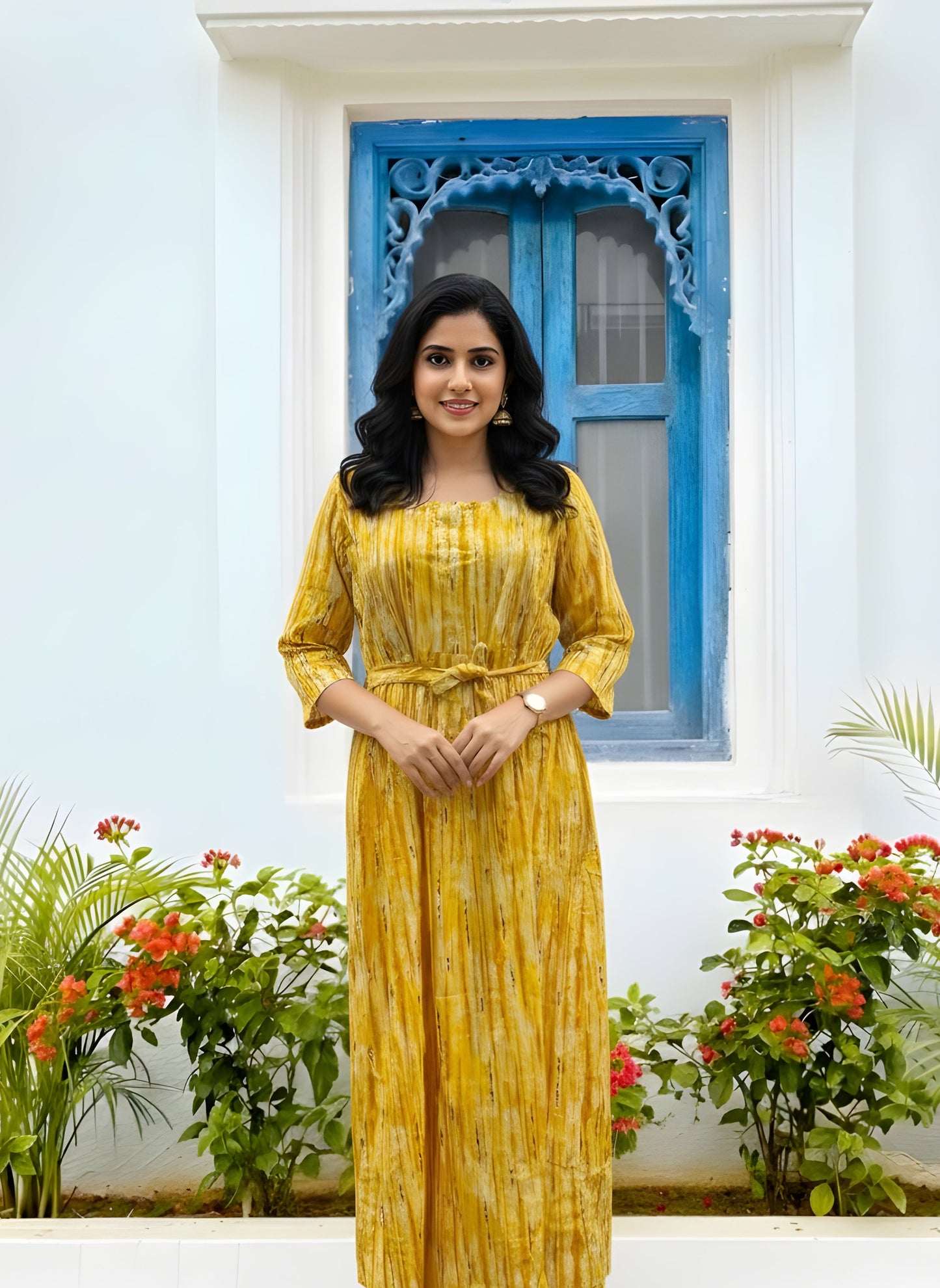 Tie Dye Shibori - Yellow - Maternity Kurti with Feeding Zips - Cotton Flex - Thicker Fabric