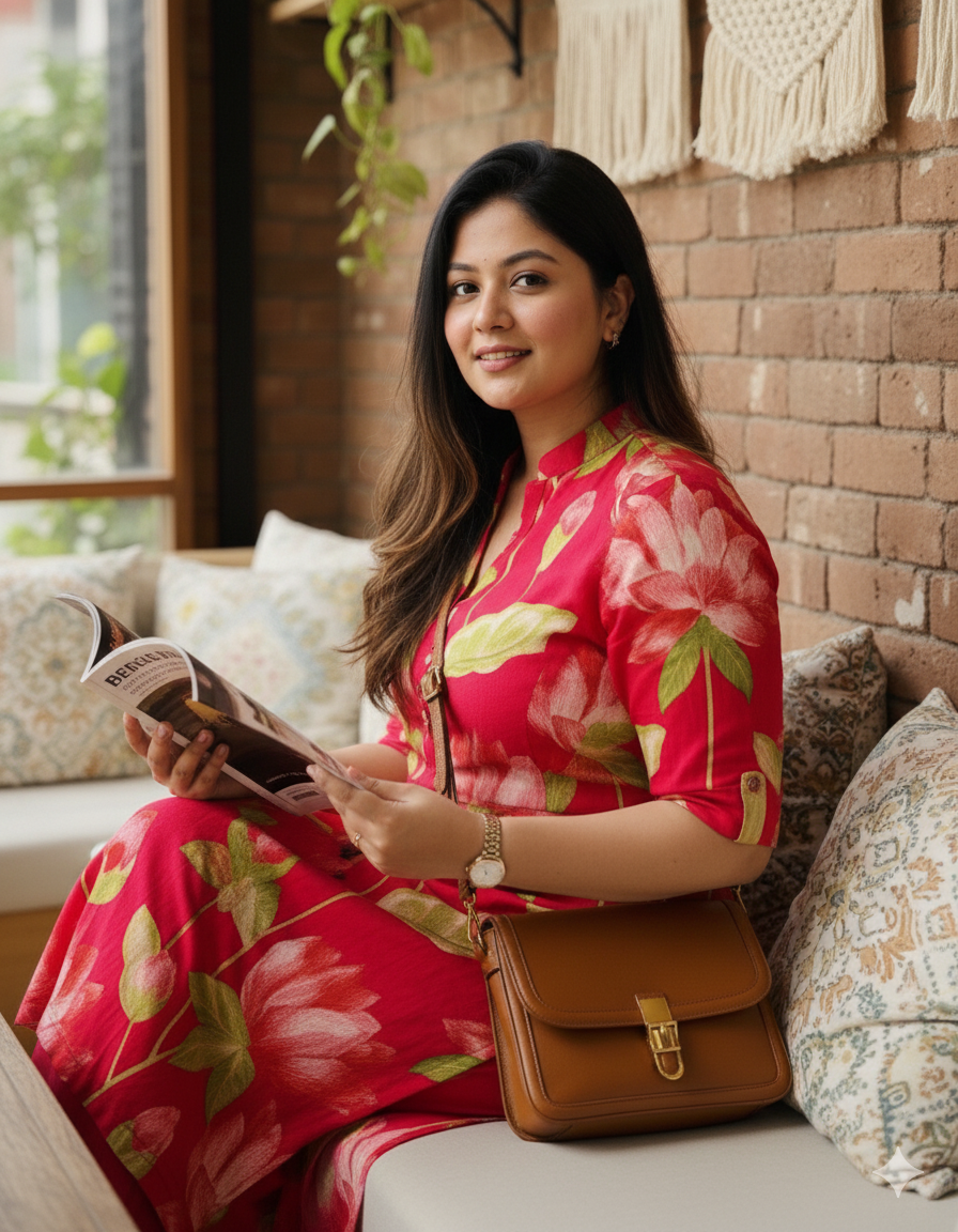 Knee Length- Lotus Red - Cord Sets - Pure Cotton