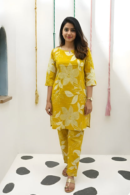 Lily Flower - Yellow - Cord Set - Pure Cotton