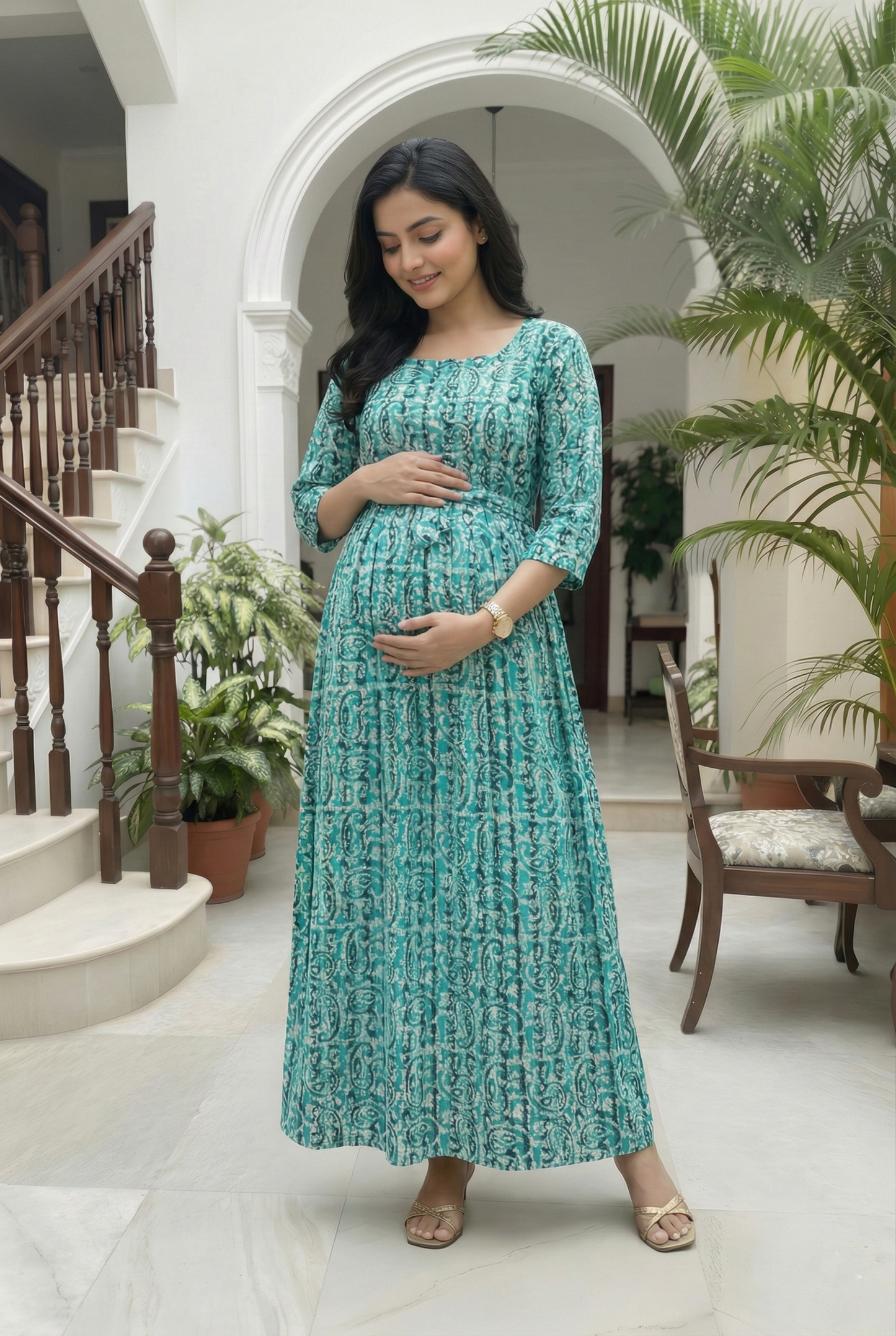 Firozi Keri - Maternity Kurti with Feeding Zips - Cotton Flex - Thicker Fabric