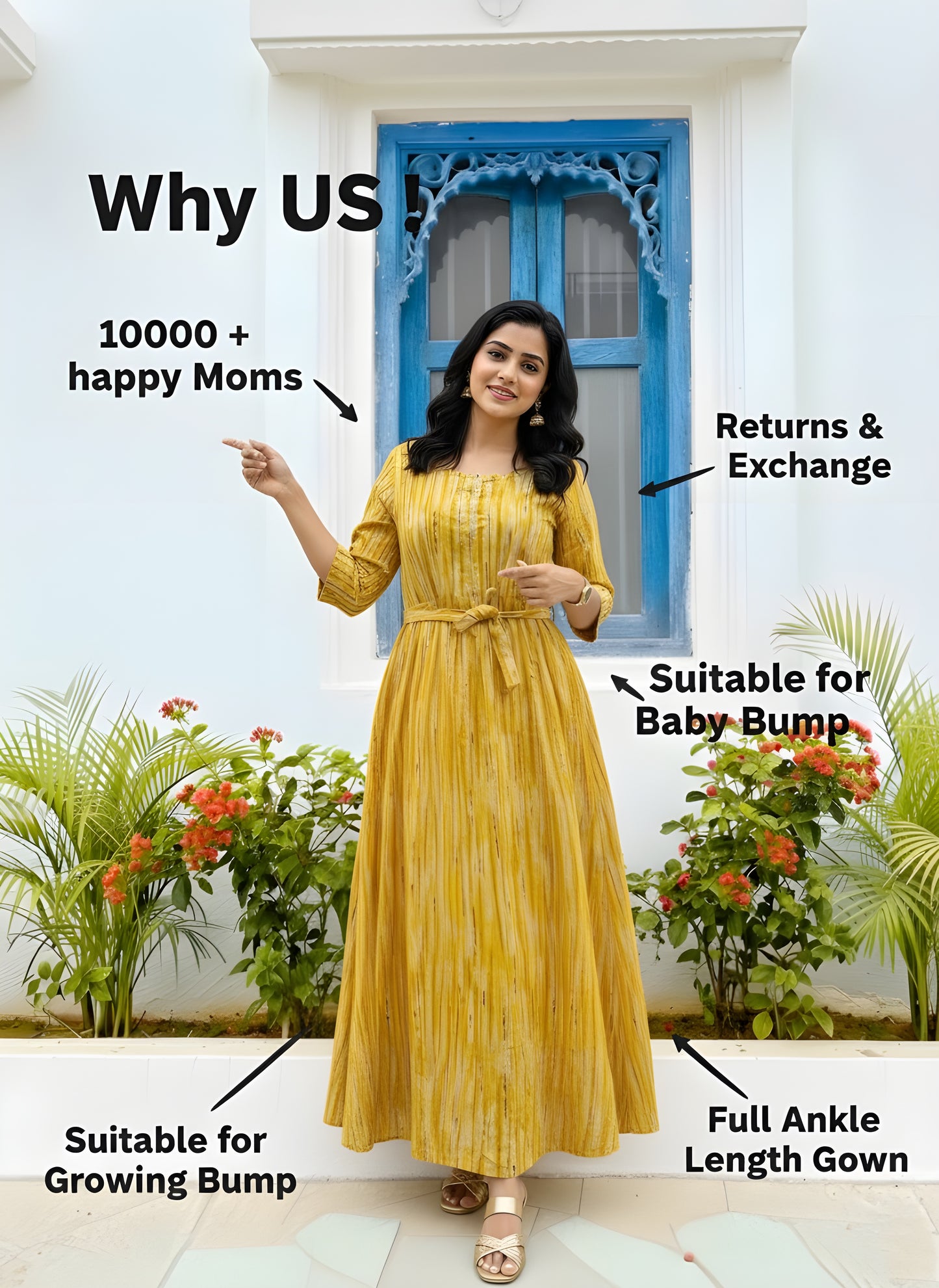 Tie Dye Shibori - Yellow - Maternity Kurti with Feeding Zips - Cotton Flex - Thicker Fabric