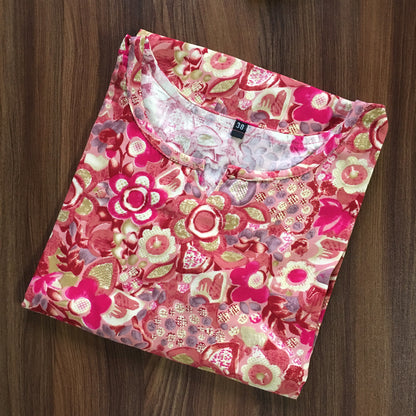 Cord Set - Red Pink Flower - Soft Rayon