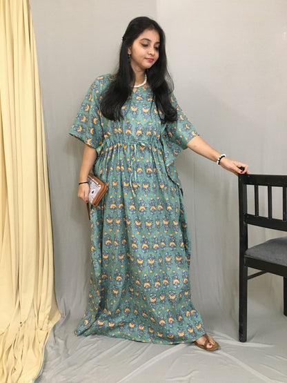 Maternity / Feeding Zips - Kaftan - Free Size - Pure Cotton - Dno - 38 - Pista