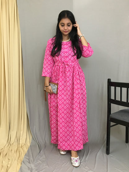Maternity Kurti with Feeding Zips - Pure Cotton - Dno - 37 - Pink