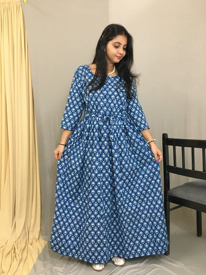 Maternity Kurti with Feeding Zips - Pure Cotton - Dno - 39 - Blue