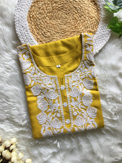 Lemon Haldi - Rose Design - Embroidery Kurti - Soft Rayon