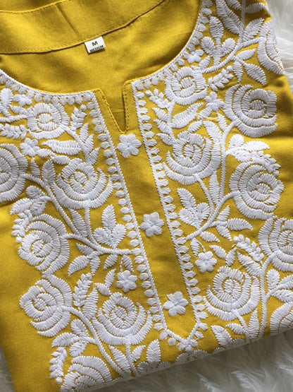 Lemon Haldi - Rose Design - Embroidery Kurti - Soft Rayon