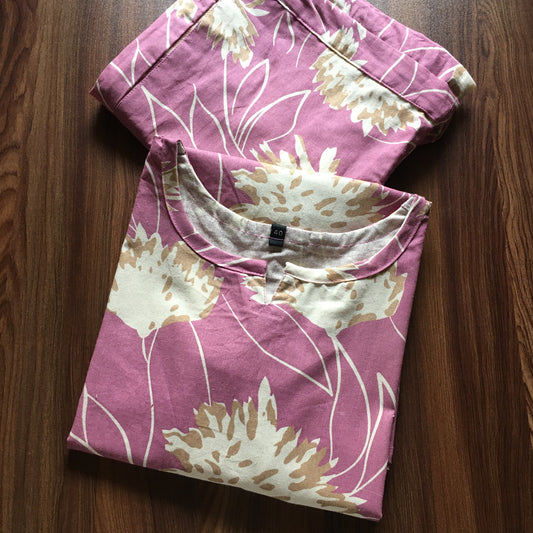 Pink Cream Flower - Cord Set - Pure Cotton