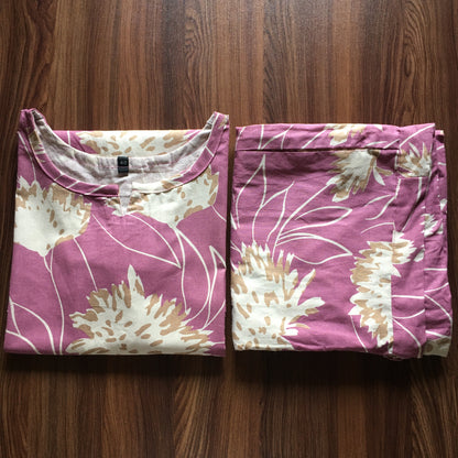 Pink Cream Flower - Cord Set - Pure Cotton