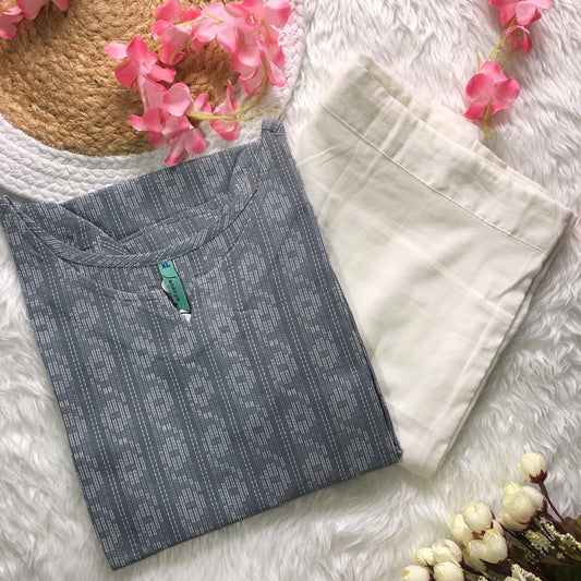 Grey Katha work - Knee Length - Cord Set - Pure Cotton