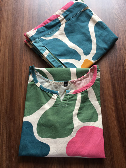 BIg Sunflower - Blue Green Pink - Cord Set - Pure Cotton