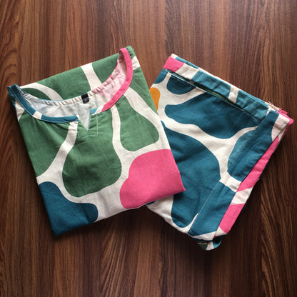 BIg Sunflower - Blue Green Pink - Cord Set - Pure Cotton